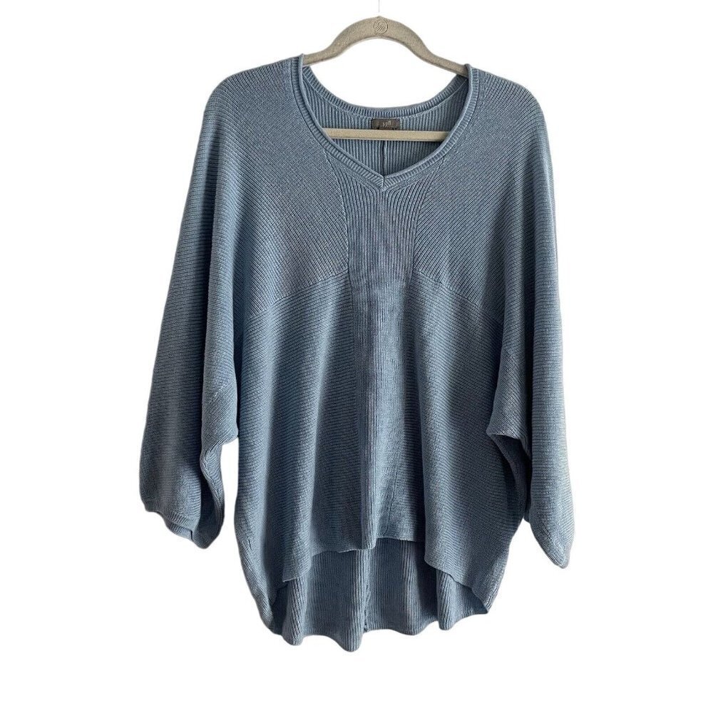 J.Jill Women M Blue V-Neck Hi-Low Relaxed Fit Dolman Sleeves Pullover Sweater